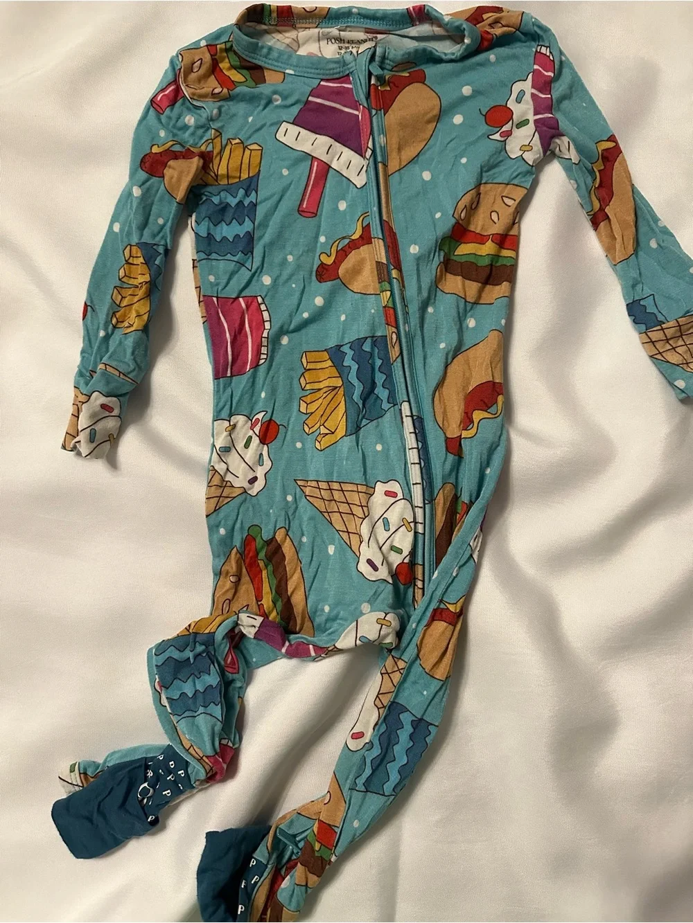 Posh Peanut Teal Footed One-Piece with Ice Cream, Burger & Fries Print